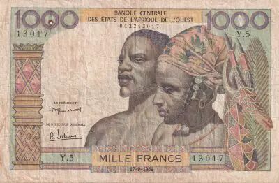 BCEAO 1000 Francs - Couple africains - Fleuve - 1959 - S�rie Y.5 - P.4