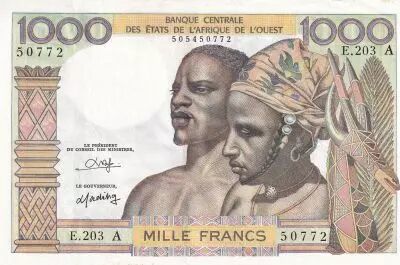 BCEAO 1000 Francs - Couple africains - Fleuve - ND (1959-1965) - Lettre A (C�te d\'Ivoire) - S�rie E.203 - P.103An