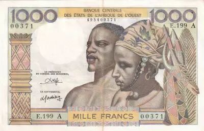 BCEAO 1000 Francs - Couple africains - ND (1980)- Lettre A (C�te d\'Ivoire) - S�rie E.199 - P.103An