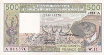 BCEAO 500 Francs - Veil homme et zébus - 1984 - Lettre A (Côte-d\'Ivoire) - Série W.11 - P.106Ag