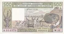 BCEAO 500 Francs - Veil homme et zébus - 1984 - Lettre A (Côte-d\'Ivoire) - Série W.11 - P.106Ag