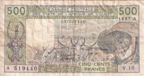BCEAO 500 Francs - Veil homme et zébus - 1987 - Lettre A (Côte-d\'Ivoire) - Série Y.16 - P.106Ak