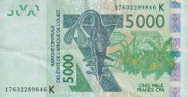 BCEAO 5000 Francs - Masque - Kobus kob - 2017 - Lettre K ( Sénégal ) - P.717kQ