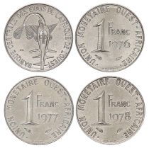 BCEAO Lot de 3 x1 Franc - Union Africaine - 1976-1977-1978