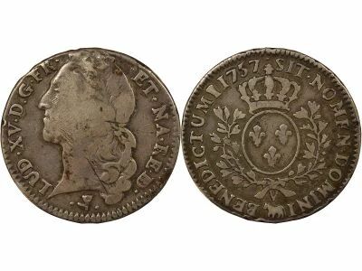 Bearn, Louis XV - 1/2 Silver Ecu Argent, with Headband - 1757 Pau