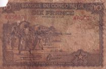 Belgian Congo 10 Francs - Dance - Soldiers - 10-07-1942 - Letter K - P.14B