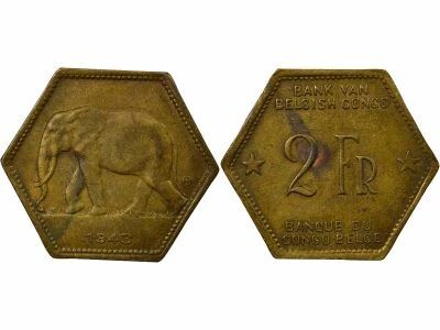 Belgian Congo Leopold III - 2 Francs - 1943 Philadelphia