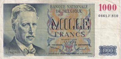 B�lgica 1,000 Francs - Albert I - Hendrik Geeraert - February 15, 1950 - Series F