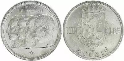 B�lgica 100 Francs - 4 King - 1951 - Silver - VF+ - Netherland text