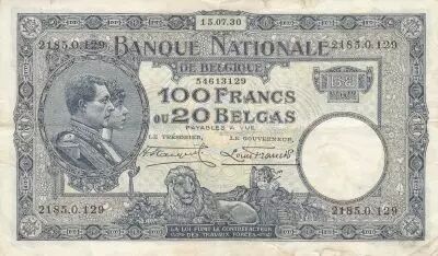 B�lgica 100 Francs - Albert & Elizabeth - 15-07-1930 - Serial O
