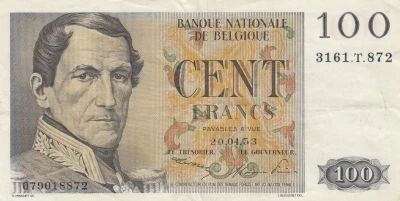 B�lgica 100 Francs - King Leopold I - Fr�re-Orban - 20-04-1953 - T Series