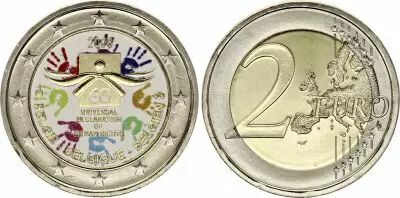 B�lgica 2 Euros - Human Rights - Colorised - 2008