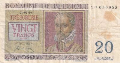 B�lgica 20 Francs - Roland de Lassus - Philippus de Monte - July 1, 1950 - Series Y02