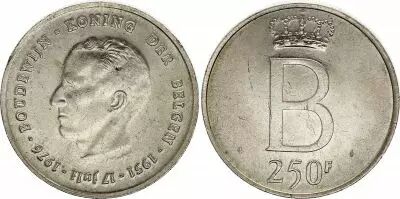 B�lgica 250 Francs, Roi Baudouin  - 1976