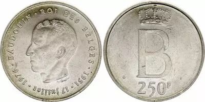 B�lgica 250 Francs, Roi Baudouin  - 1976