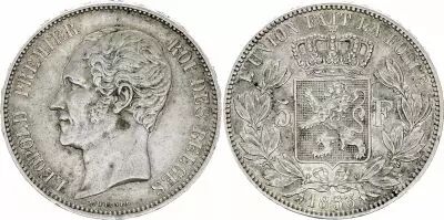 B�lgica 5 Francs  - Leopold I - 1853 - Silver - KM.17