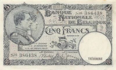 B�lgica 5 Francs - 09-05-1938 - P.108