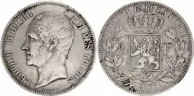 B�lgica 5 Francs, Leopold I  - 1850