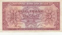 B&eacute;lgica 5 Francs 1943 - Red - Serial D1