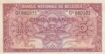 B&eacute;lgica 5 Francs 1943 - Red - Serial G1