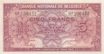 B&eacute;lgica 5 Francs 1943 - Red - Serial H1