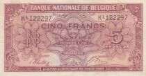 B&eacute;lgica 5 Francs 1943 - Red - Serial K1