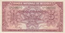B&eacute;lgica 5 Francs 1943 - Red - Serial U1