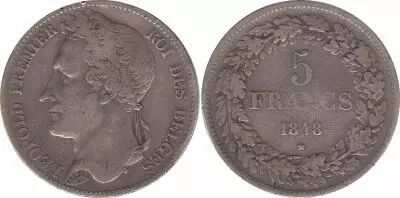 B�lgica 5 Francs Leopold I - 1848