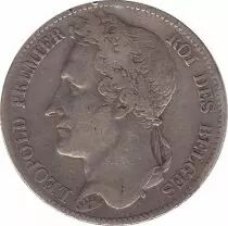 B&eacute;lgica 5 Francs Leopold I - 1848