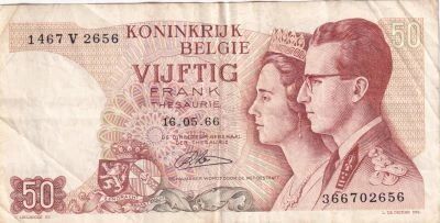 B�lgica 50 Francs - King Baudouin and Queen Fabiola - Parliament in Brussels - 1966 - Series V