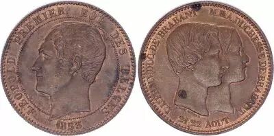 B�lgica Medal on 10 Centimes Leopold I - Wedding of Duc and Duchess of Brabant - 1853 - XF