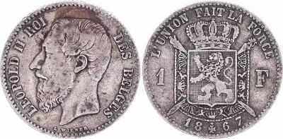 Belgien 1 Franc, L�opold II - Armories- 1867