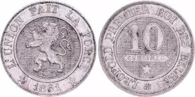 Belgien 10 Centimes, L�opold I - Lion - 1861