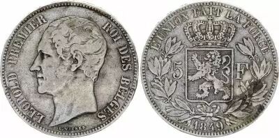 Belgien 5 Francs - Leopold I - 1849 - Silver - KM.17