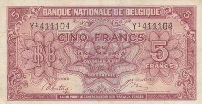 Belgien 5 Francs 1943 - Red - Serial Y1