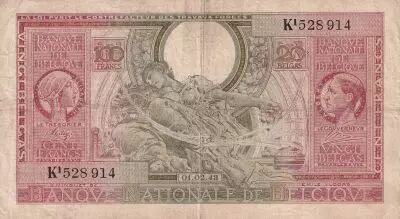Belgio 100 Francs - 1943 - Serial K.1 - P.132a