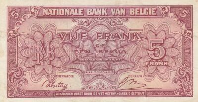 Belgio 5 Francs 1943 - Red - Serial P1