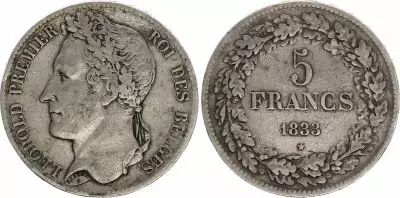 Belgio 5 Francs Leopold I - 1833
