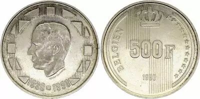 Belgio 500 Francs,  60e anniversaire du roi Baudouin - 1990
