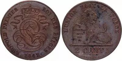 Belgique 2 Centimes L�opold I - Lion  - 1847 - SUP