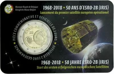 Belgique 2 Euros Comm�mo. BU Coincard Belgique 2018 - 50 ans Satellite Esro 2B Iris