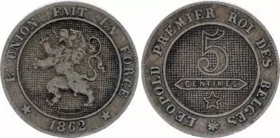 Belgique 5 Centimes, L�opold I - Lion - 1862/63