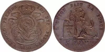 Belgique 5 Centimes L�opold I - Lion  -  1850 - SUP