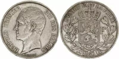 Belgique 5 Francs, Leopold  I  - 1850
