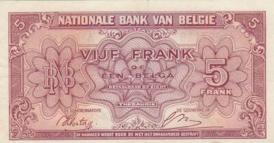 Belgique 5 Francs 1943 - Rouge - S�rie A1