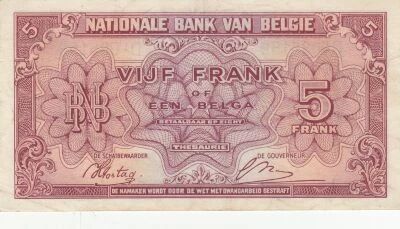 Belgique 5 Francs 1943 - Rouge - S�rie D1