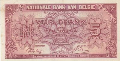 Belgique 5 Francs 1943 - Rouge - S�rie G1