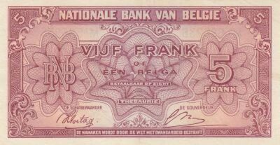 Belgique 5 Francs 1943 - Rouge - S�rie M1