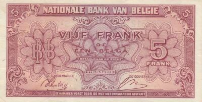 Belgique 5 Francs 1943 - Rouge - S�rie S1