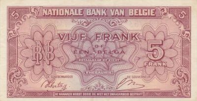 Belgique 5 Francs 1943 - Rouge - S�rie T1